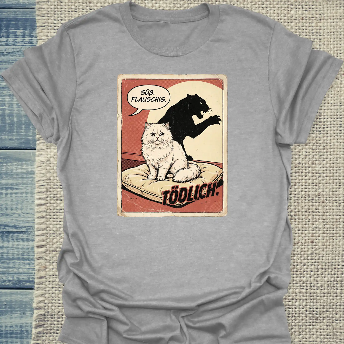 T-Shirt - Süß. Flauschig. Tödlich. - Unisex - Katze Grau