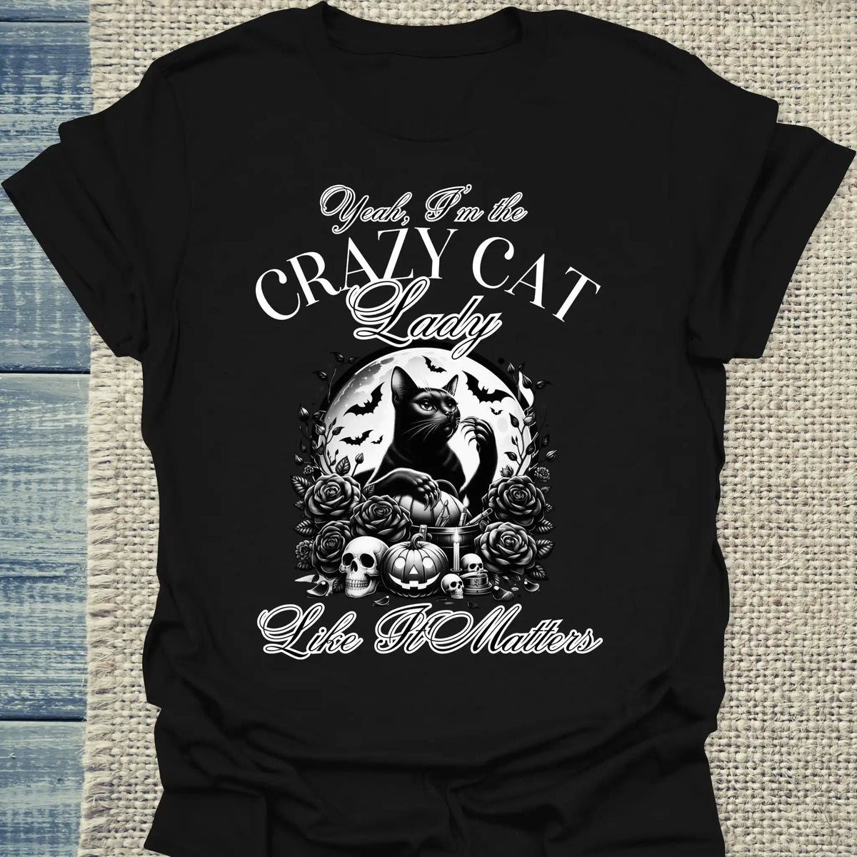 T-Shirt - Yeah - I'm the crazy cat lady - Unisex - Kaffee, Cat Lady Schwarz