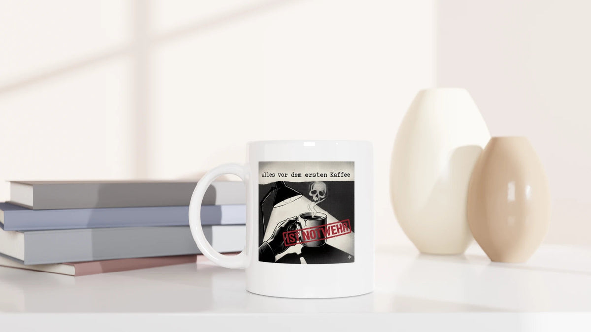 Tasse 325ml - Alles vor dem ersten Kaffee ist Notwehr - Katze, Kaffee