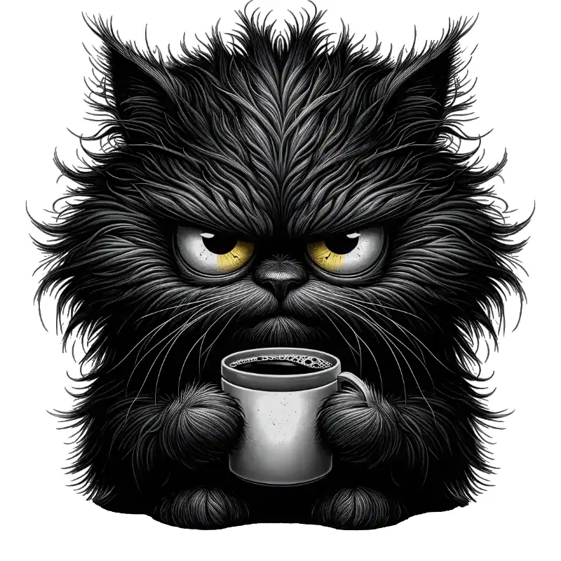 Design Vorschau Grantige Katze mit Kaffee