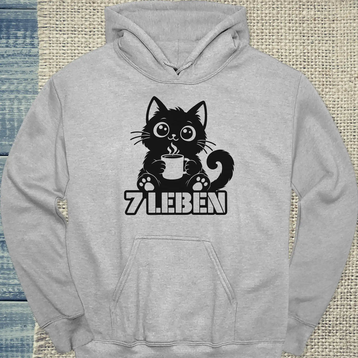 Hoodie - 7 Leben - Unisex - Katze & Kaffee Grau