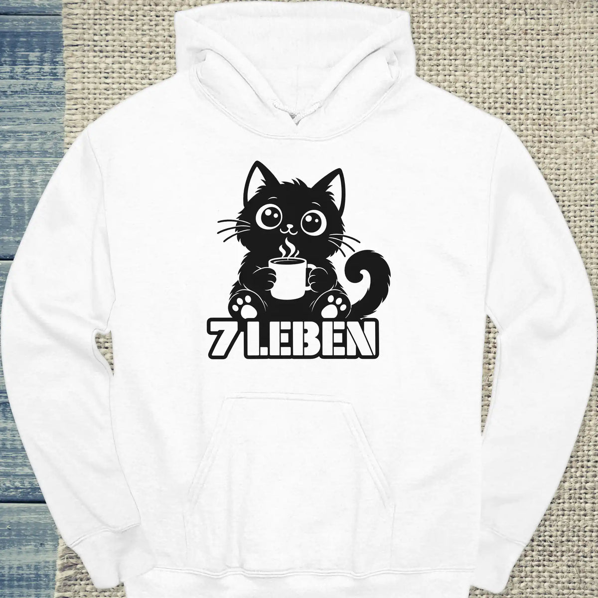 Hoodie - 7 Leben - Unisex - Katze & Kaffee Weiß