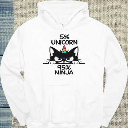 Hoodie - 95% NINJA - Unisex - Katze Weiß