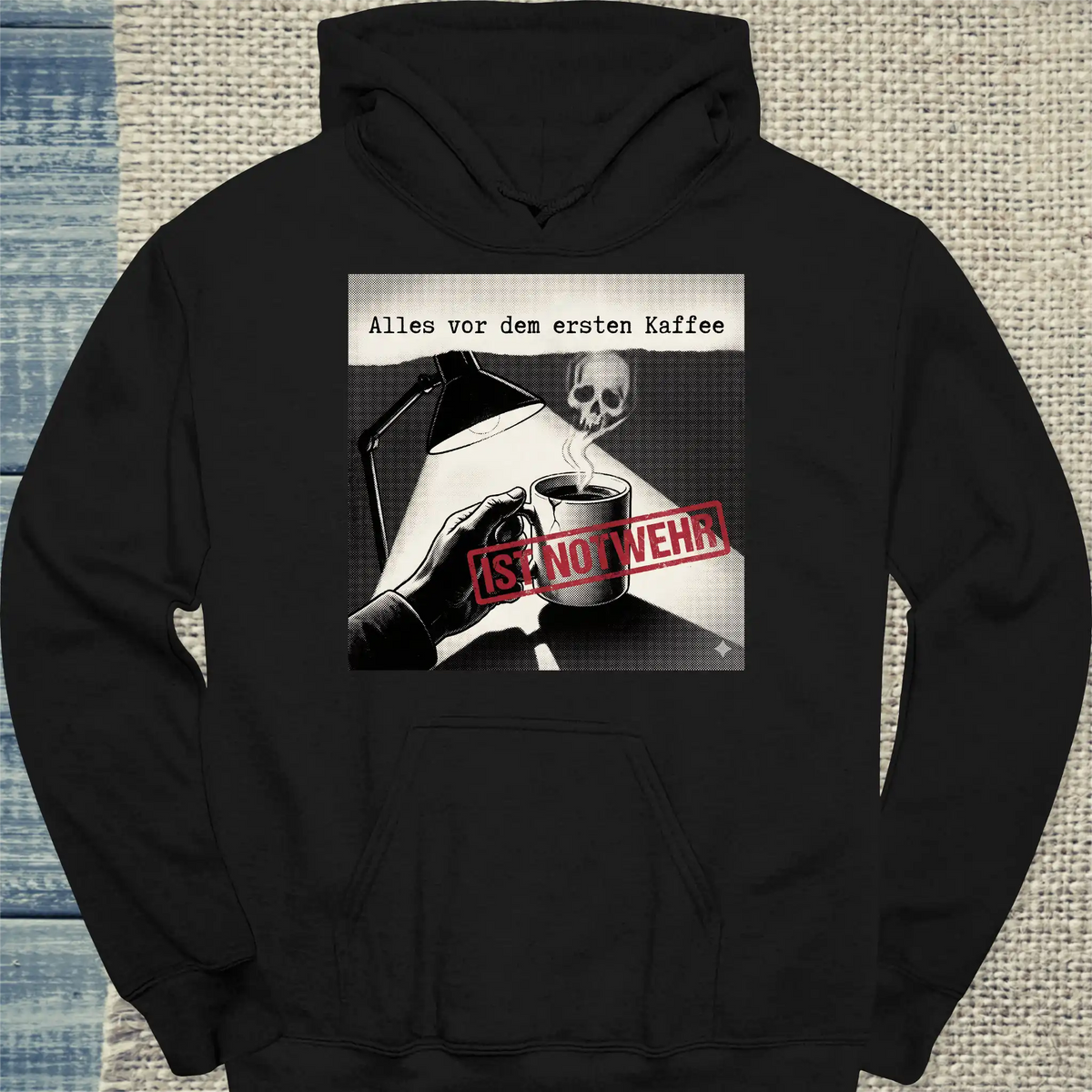 Hoodie - Alles vor dem ersten Kaffee ist Notwehr - Unisex - Katze, Kaffee Schwarz
