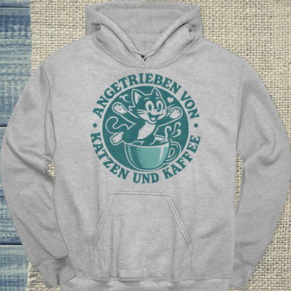 Hoodie - Angetrieben von Katzen und Kaffee - Unisex - Katze & Kaffee Grau