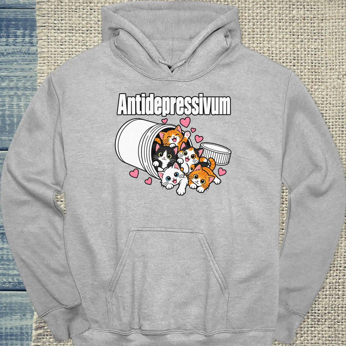 Hoodie - Antidepressivum - Unisex - Katze Grau