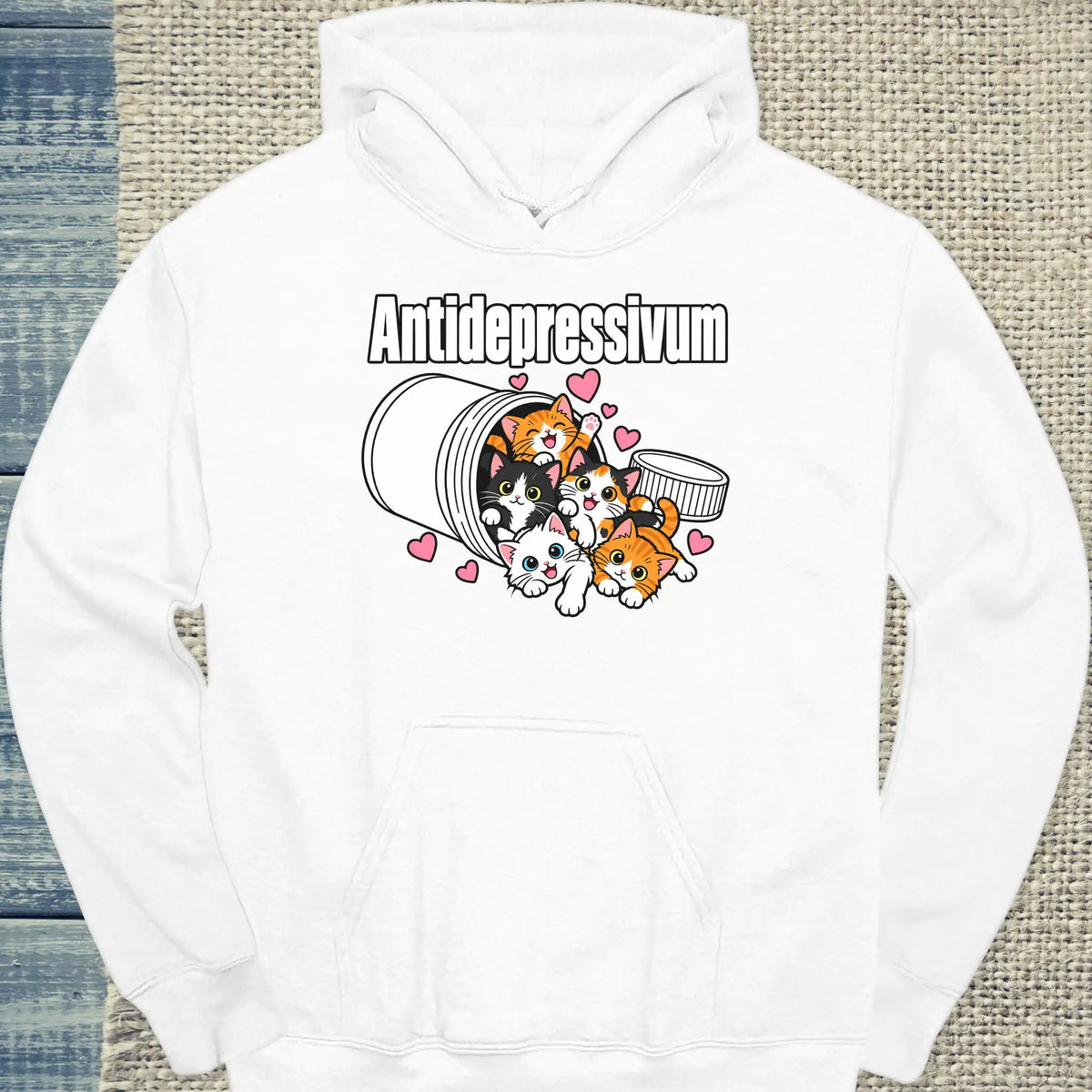 Hoodie - Antidepressivum - Unisex - Katze Weiß