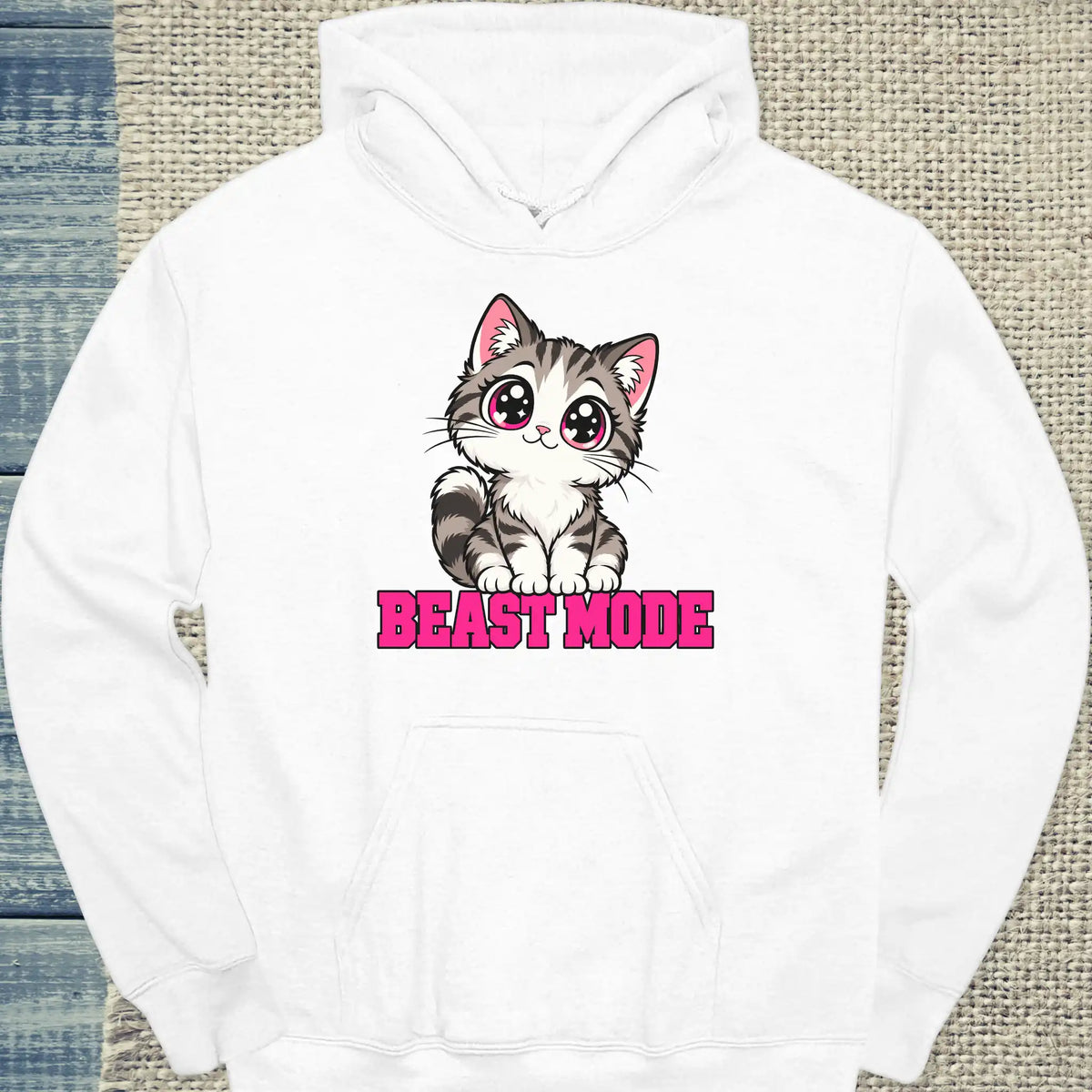 Hoodie - BEAST MODE - Unisex - Katze Weiß