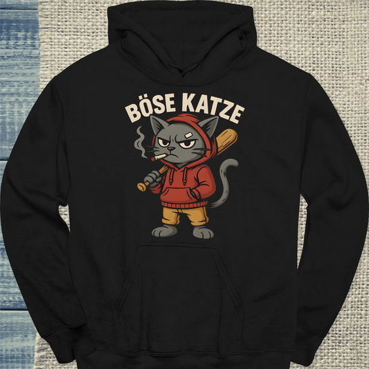 Hoodie - Böse Katze mit Baseballschläger - Unisex - Katze Schwarz