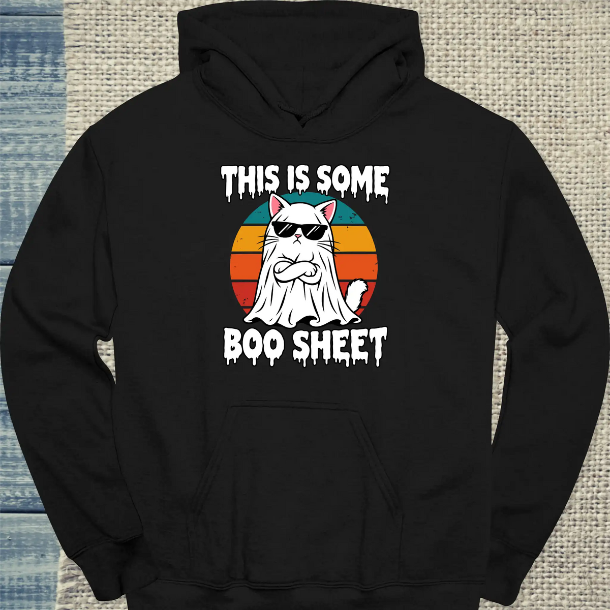 Hoodie - Boo Sheet - Unisex - Katze, Halloween Schwarz