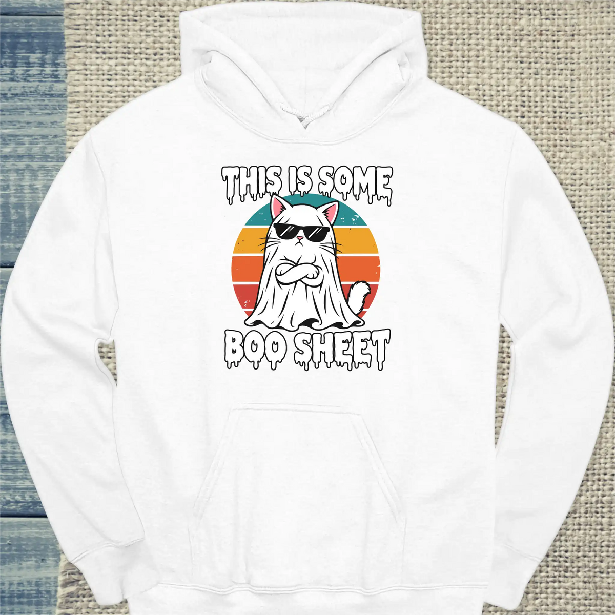 Hoodie - Boo Sheet - Unisex - Katze, Halloween Weiß