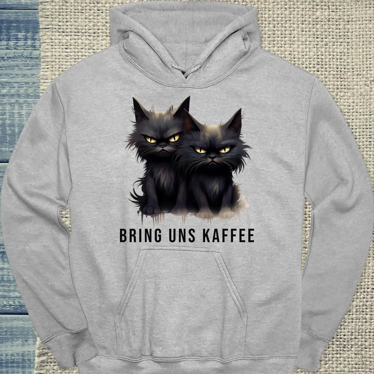 Hoodie - Bring uns Kaffee - Unisex - Katze & Kaffee Grau