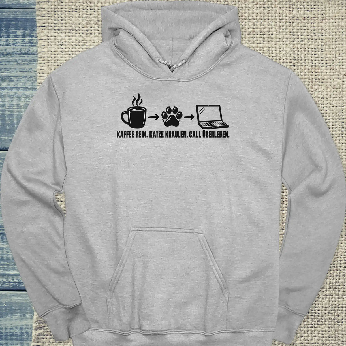 Hoodie - Call überleben - Unisex - Katze & Kaffee Grau