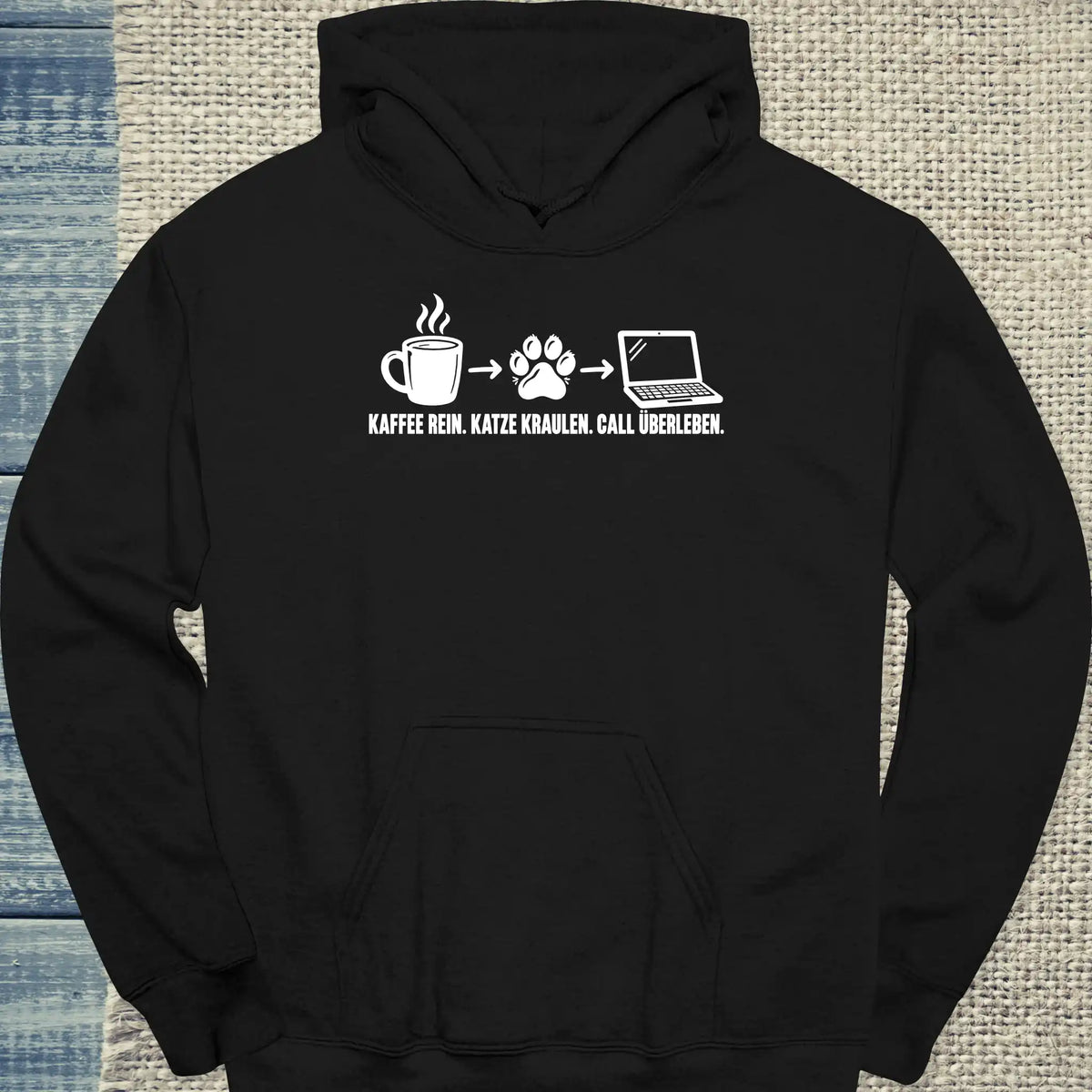 Hoodie - Call überleben - Unisex - Katze & Kaffee Schwarz