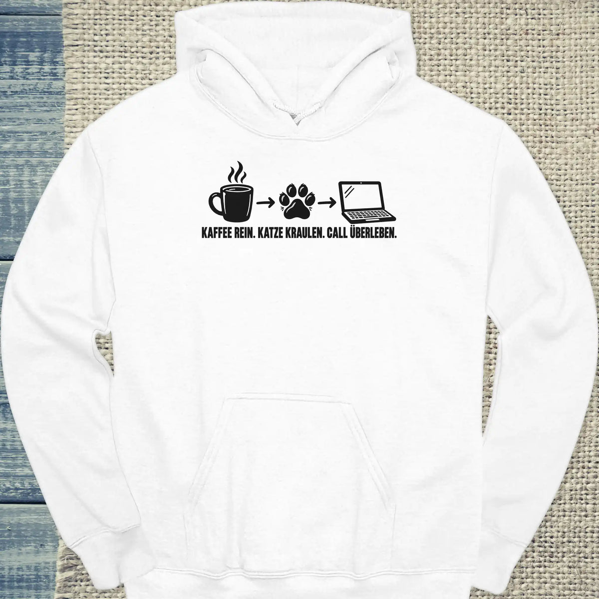 Hoodie - Call überleben - Unisex - Katze & Kaffee Weiß