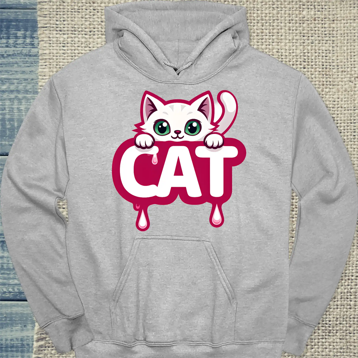 Hoodie - CAT - Katze in rosa - Unisex - Katze Grau
