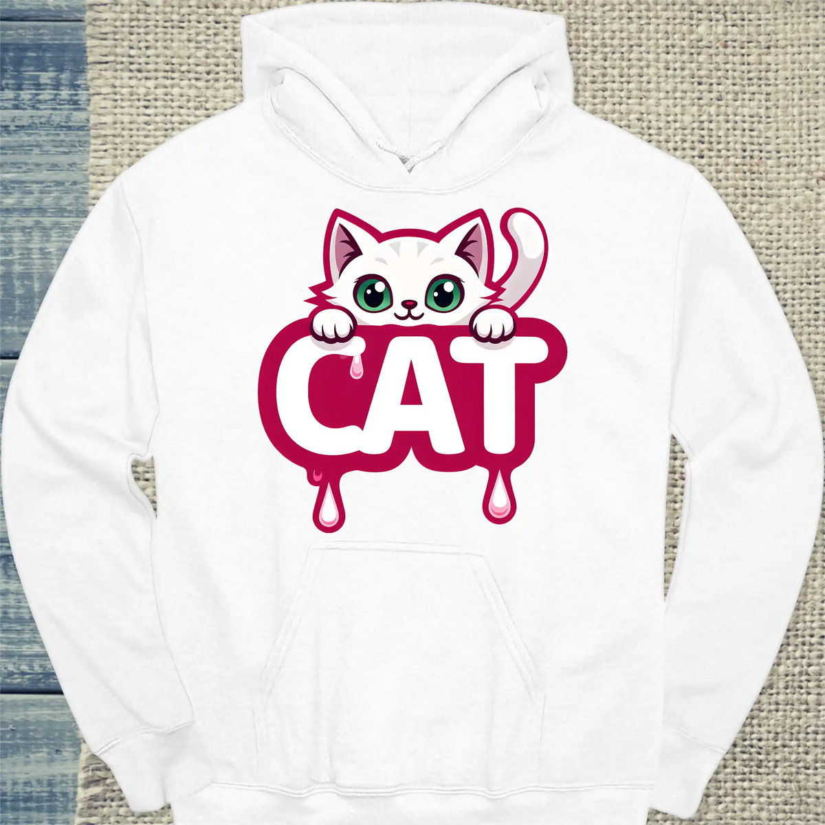 Hoodie - CAT - Katze in rosa - Unisex - Katze Weiß
