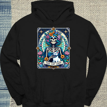 Hoodie - Cat Lady Tarot - Unisex - Kaffee, Cat Lady Schwarz