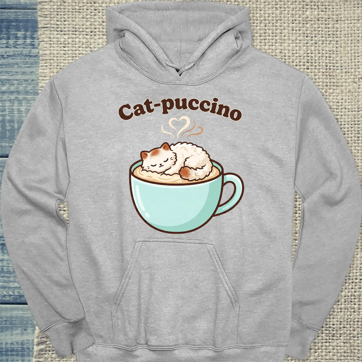 Hoodie - Cat-puccino - Unisex - Katze & Kaffee Grau