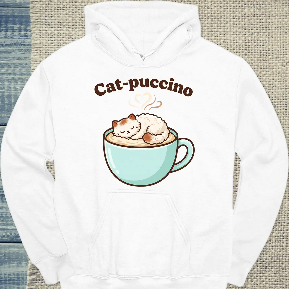Hoodie - Cat-puccino - Unisex - Katze & Kaffee Weiß