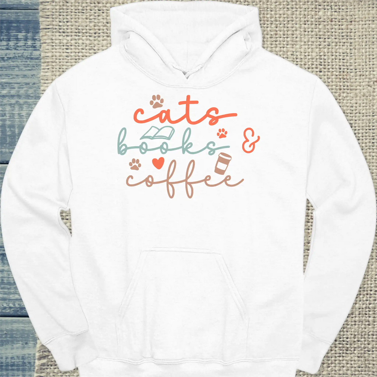 Hoodie - cats, books & coffee - Unisex - Katze, Kaffee Weiß