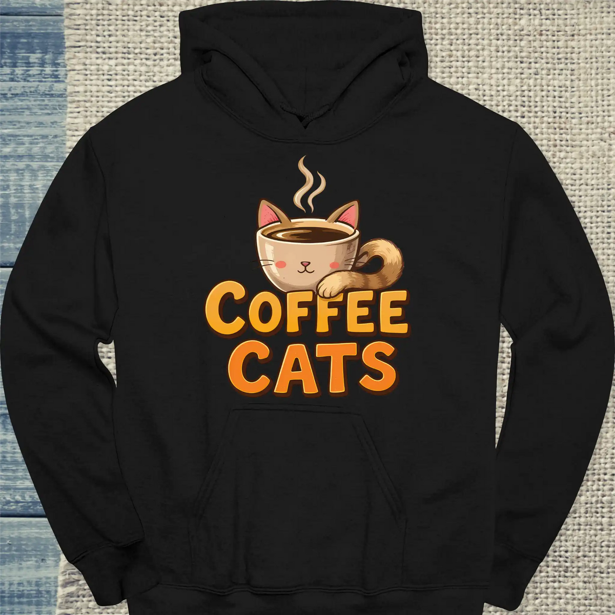 Hoodie - Coffee Cats - Unisex - Katze, Black Edition Schwarz