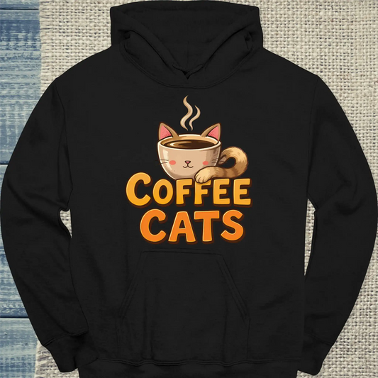 Hoodie - Coffee Cats - Unisex - Katze, Black Edition Schwarz