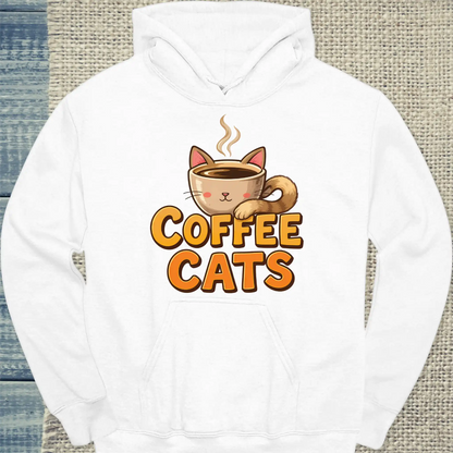 Hoodie - Coffee Cats - Unisex - Katze, Black Edition Weiß