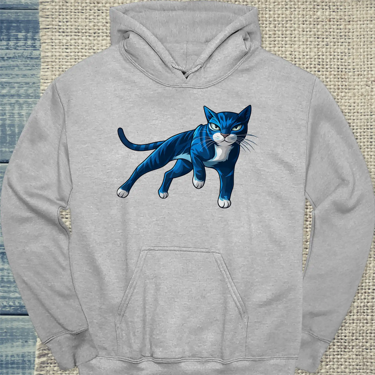 Hoodie - Cool Blue Cat - Unisex - Katze, Cat Guy Grau