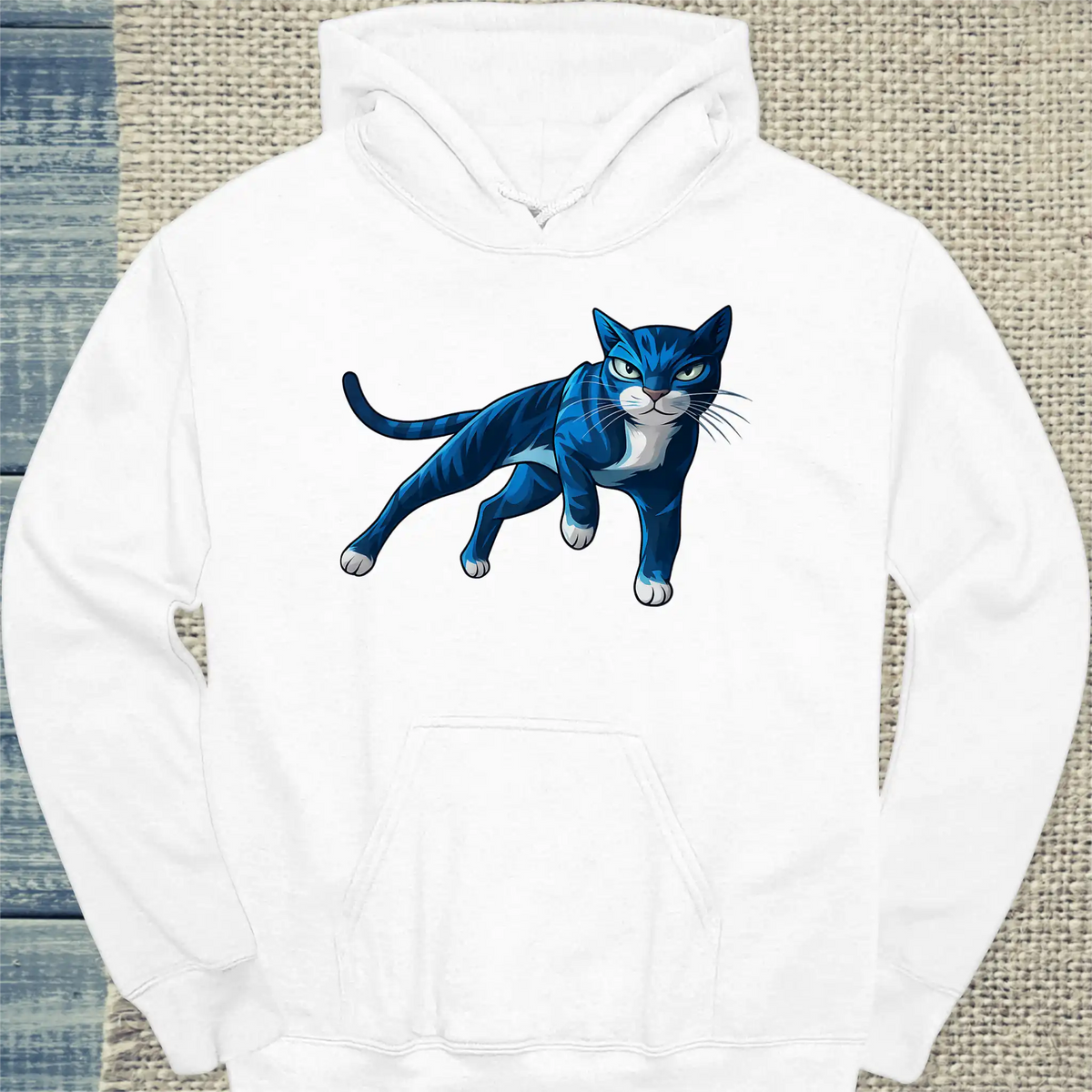 Hoodie - Cool Blue Cat - Unisex - Katze, Cat Guy Weiß