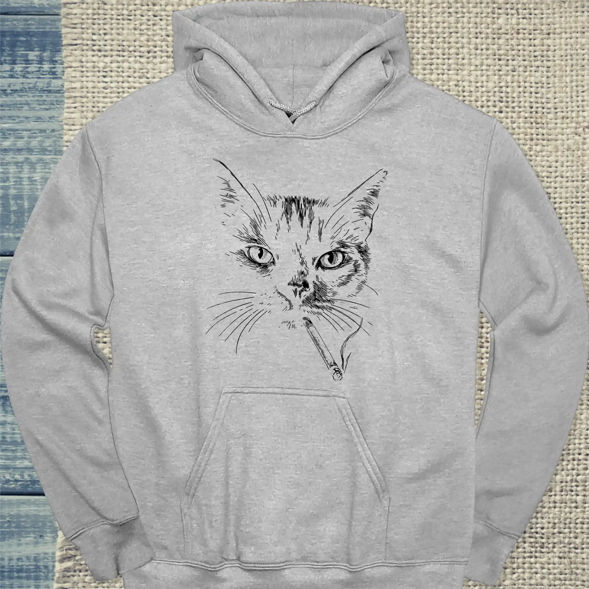 Hoodie - Cool Smoking Cat - Unisex - Katze Grau