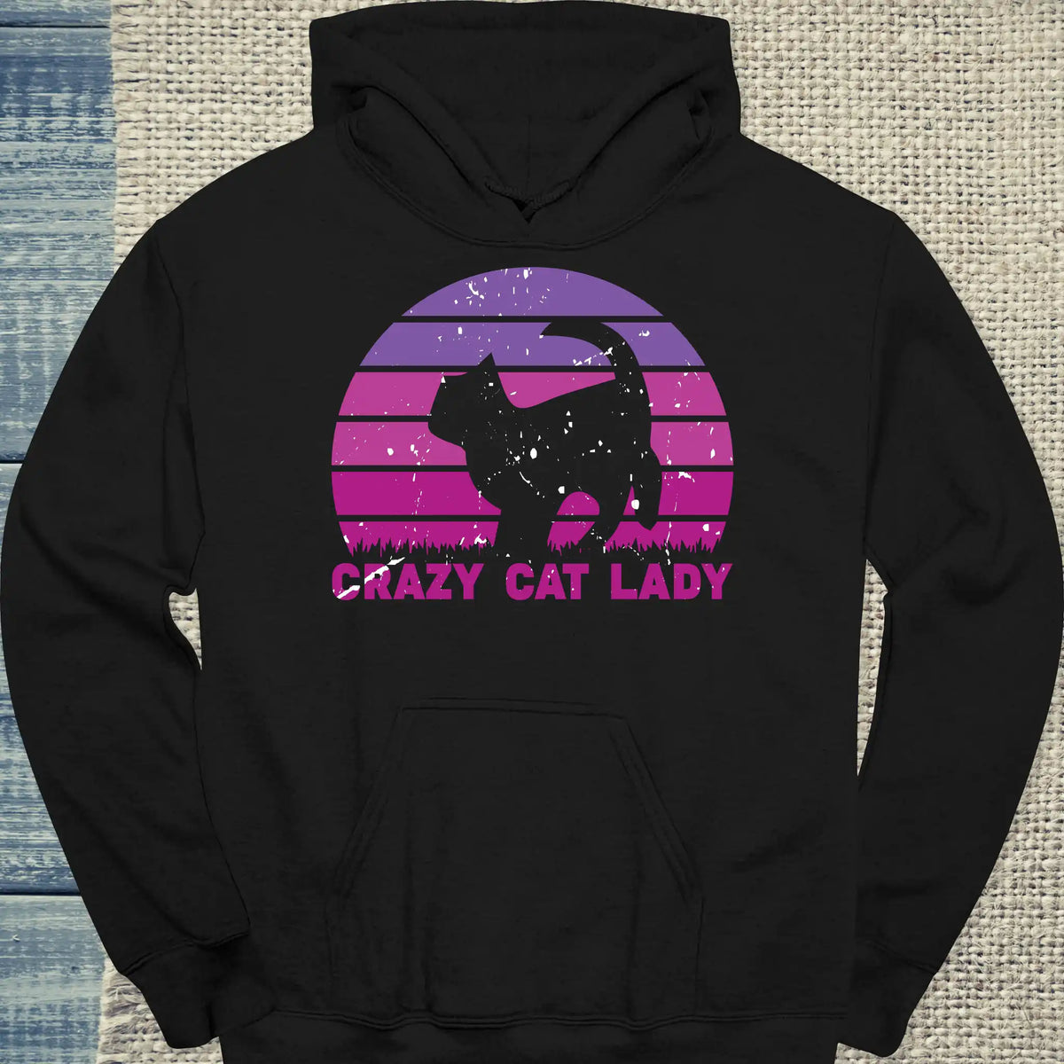 Hoodie - CRAZY CAT LADY - Retro - Unisex - Kaffee, Cat Lady Schwarz