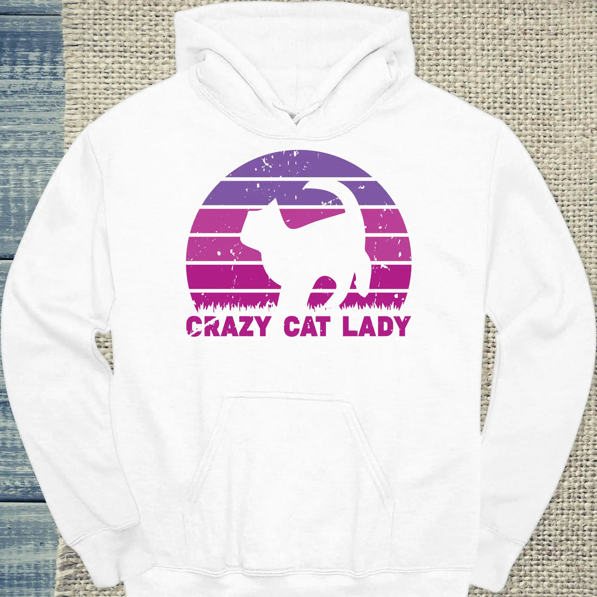 Hoodie - CRAZY CAT LADY - Retro - Unisex - Kaffee, Cat Lady Weiß