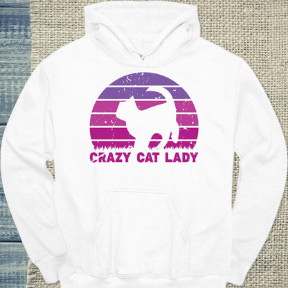 Hoodie - CRAZY CAT LADY - Retro - Unisex - Kaffee, Cat Lady Weiß