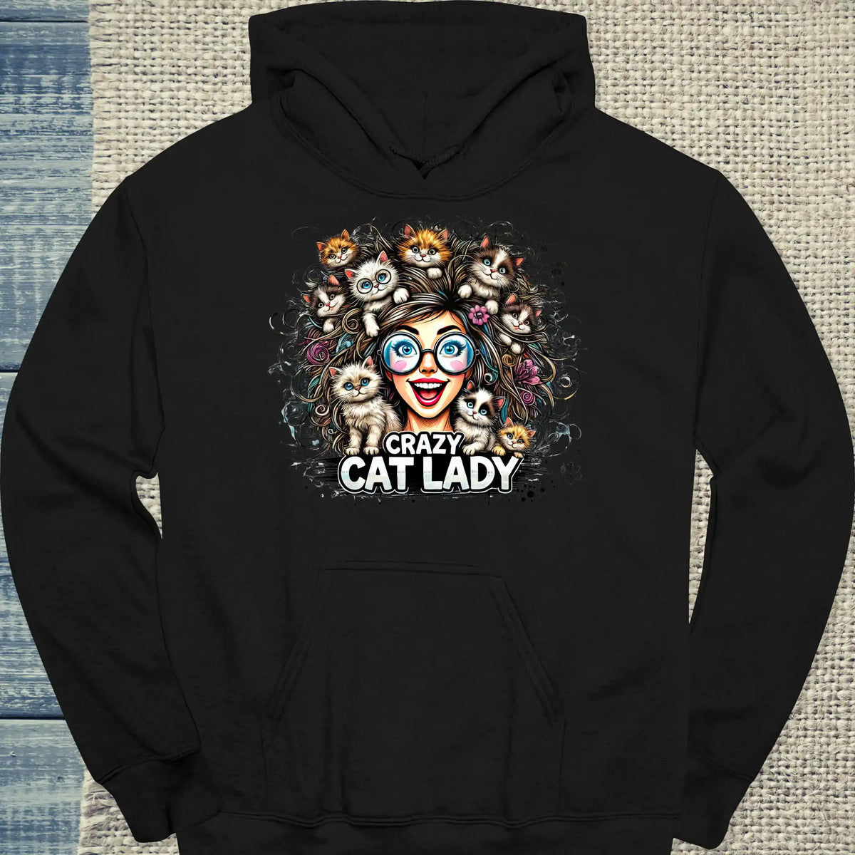 Hoodie - Crazy Cat Laydy - bunt - Unisex - Kaffee, Cat Lady Schwarz