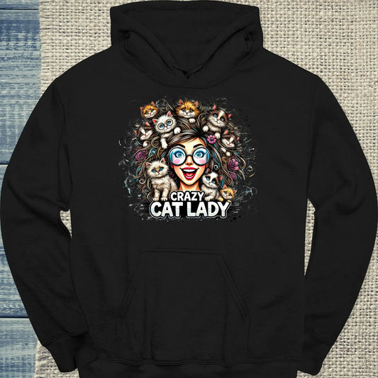 Hoodie - Crazy Cat Laydy - bunt - Unisex - Kaffee, Cat Lady Schwarz