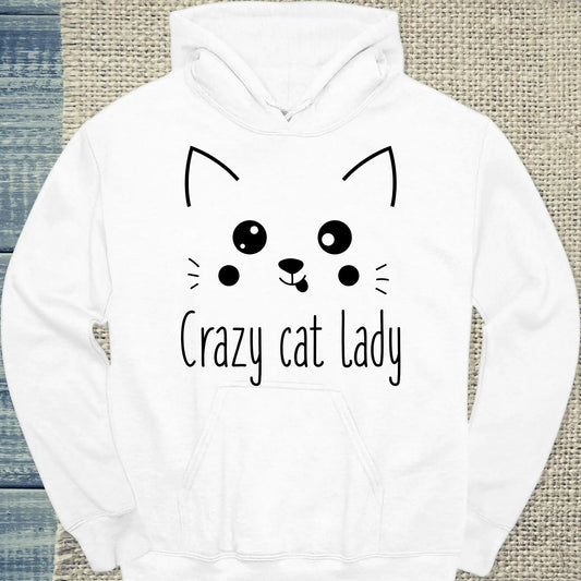 Hoodie - Cute Crazy Cat Lady - Unisex - Kaffee, Cat Lady, Black Edition Weiß