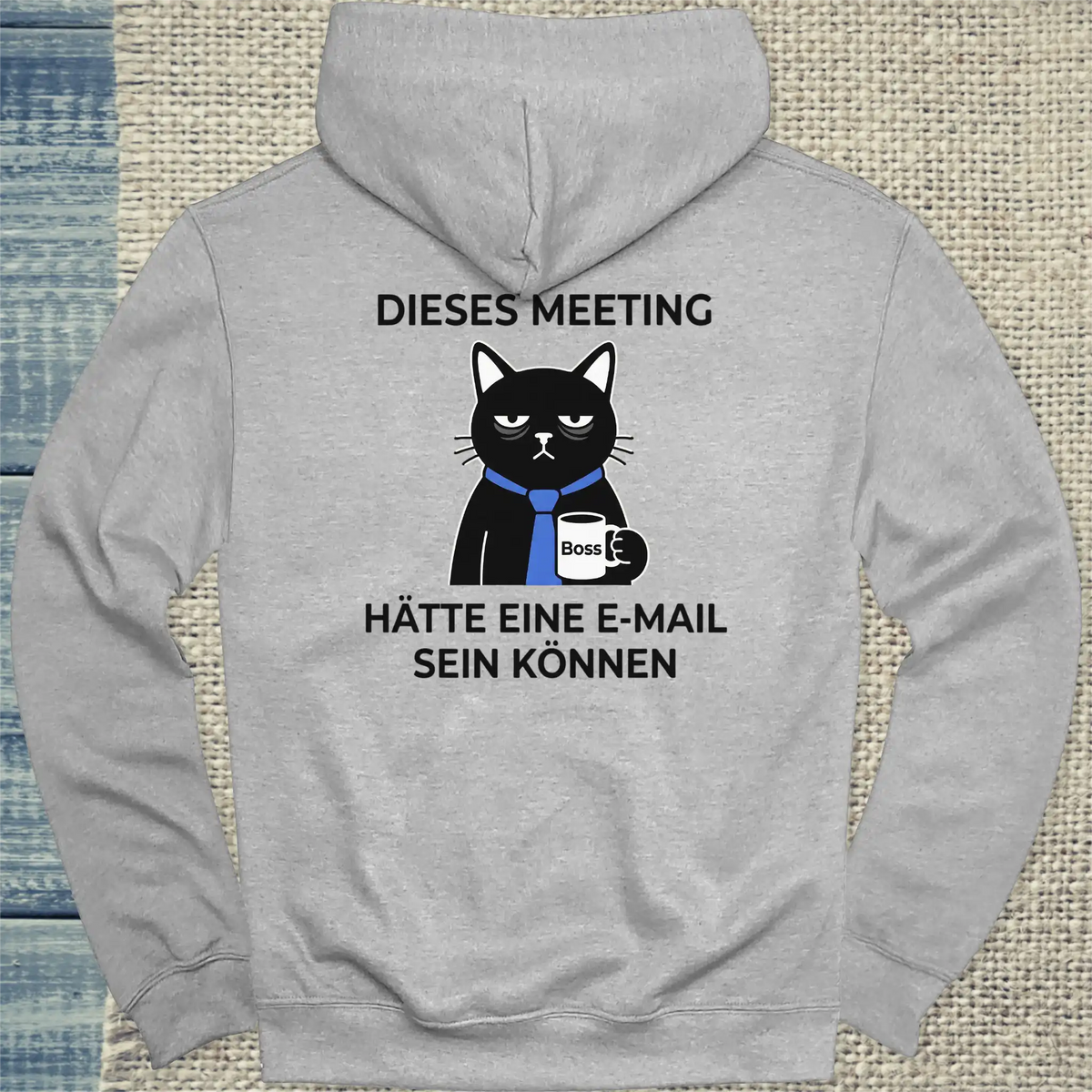Hoodie - Dieses Meeting - Rücken - Unisex - Katze & Kaffee, Back Grau