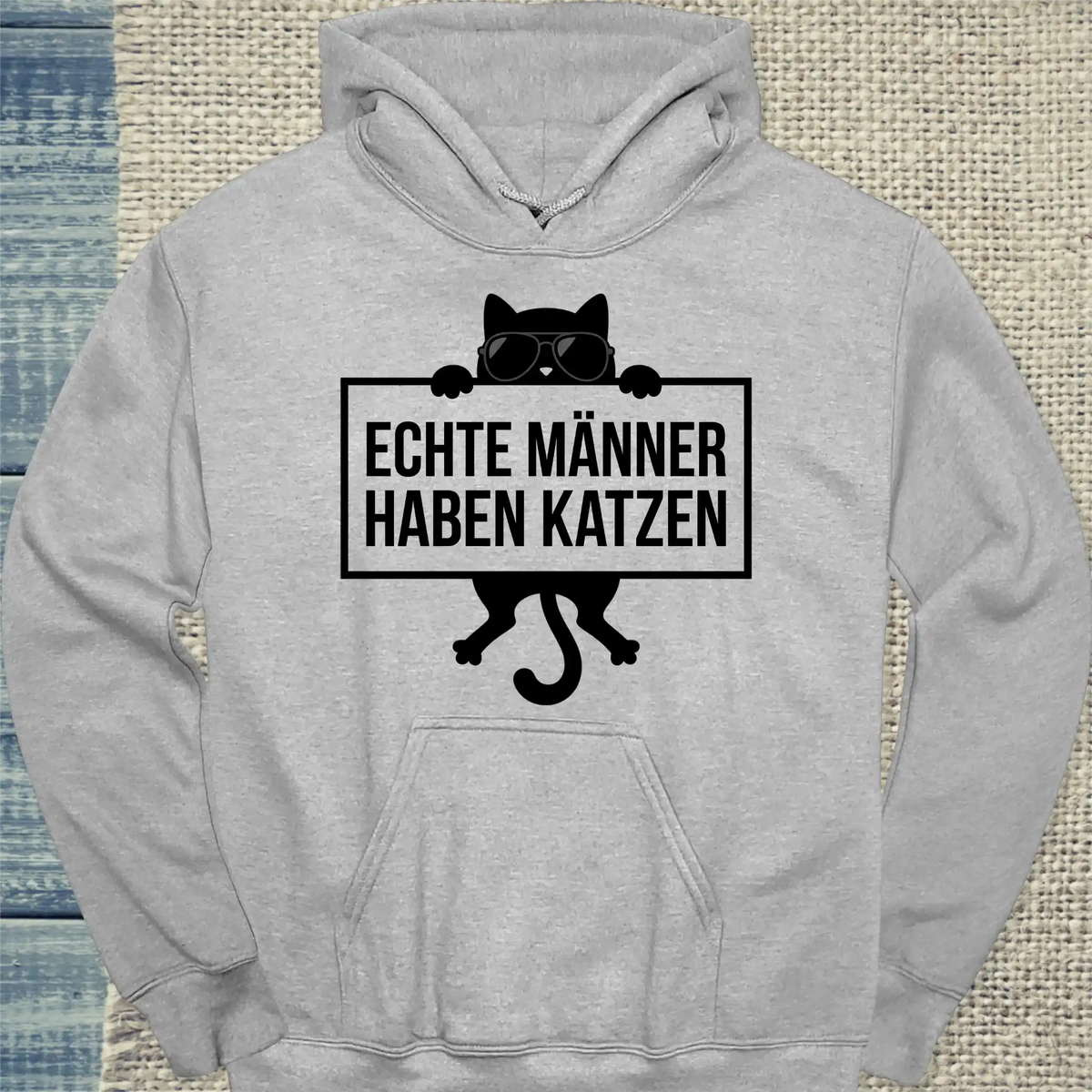 Hoodie - Echte Männer haben Katzen - Unisex - Katze, Cat Guy Grau