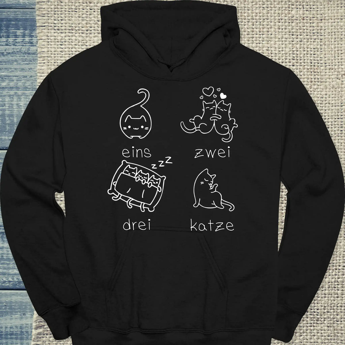 Hoodie - eins zwei drei katze zzz - Unisex - Katze Schwarz