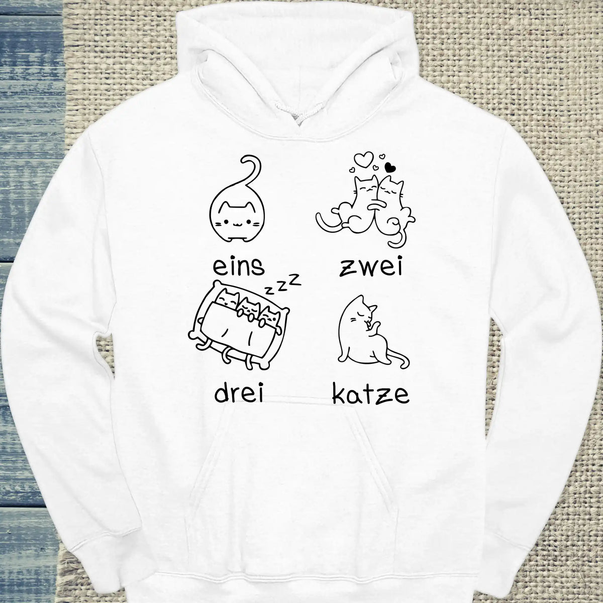 Hoodie - eins zwei drei katze zzz - Unisex - Katze Weiß