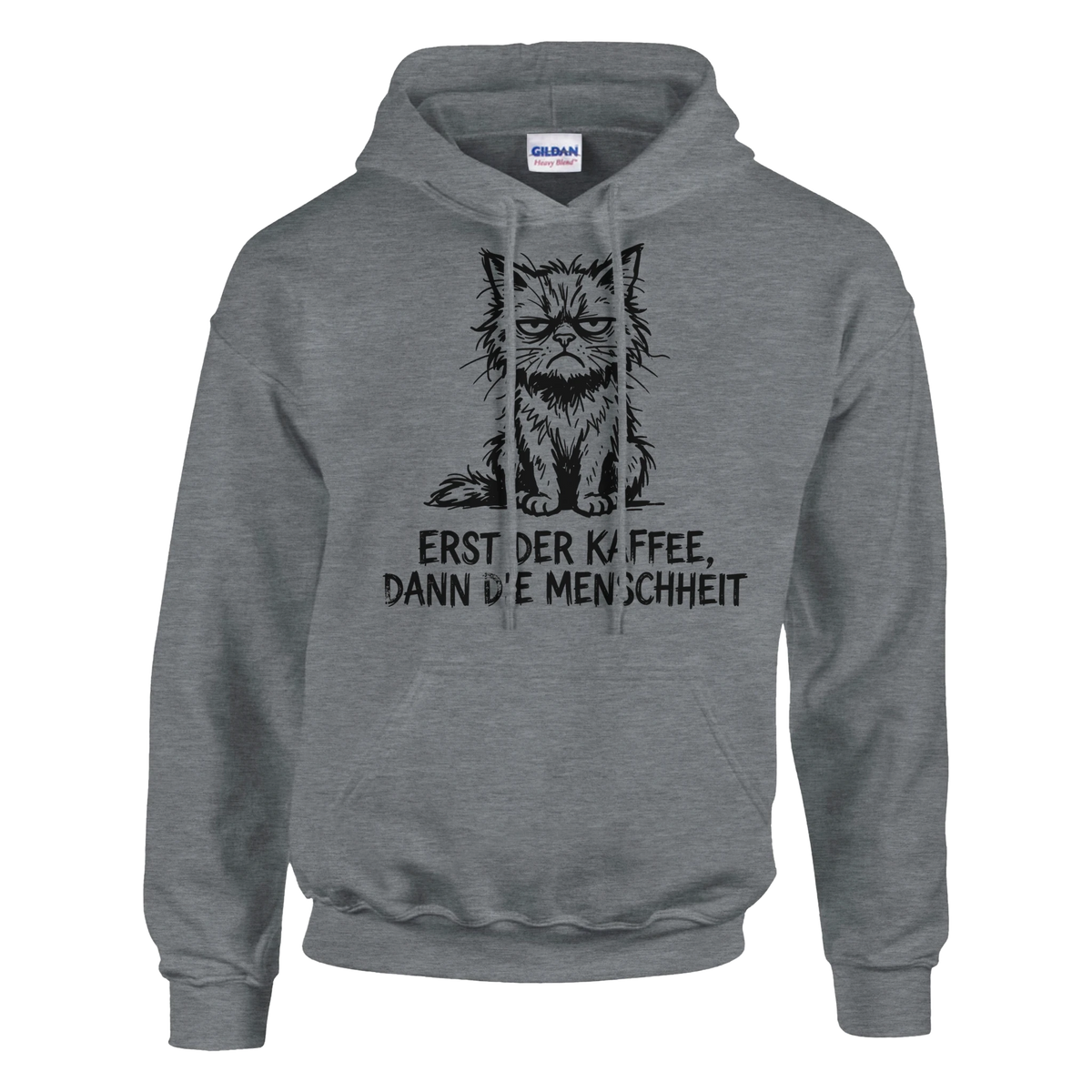 Hoodie - Erst der Kaffee, Dann die Menschheit - Unisex - Katze & Kaffee Grau