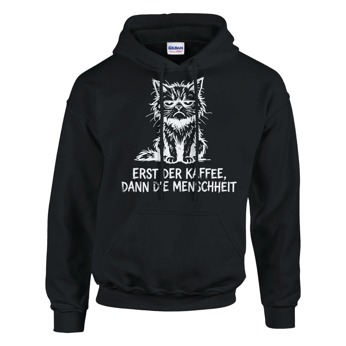 Hoodie - Erst der Kaffee, Dann die Menschheit - Unisex - Katze & Kaffee Schwarz
