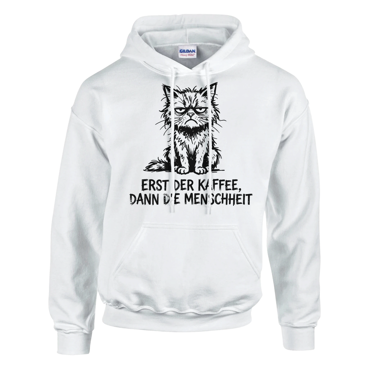 Hoodie - Erst der Kaffee, Dann die Menschheit - Unisex - Katze & Kaffee Weiß