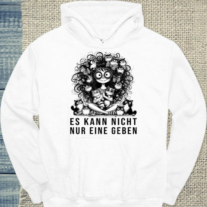 Hoodie - Es kann nicht nur eine geben - Unisex - Kaffee, Cat Lady Weiß