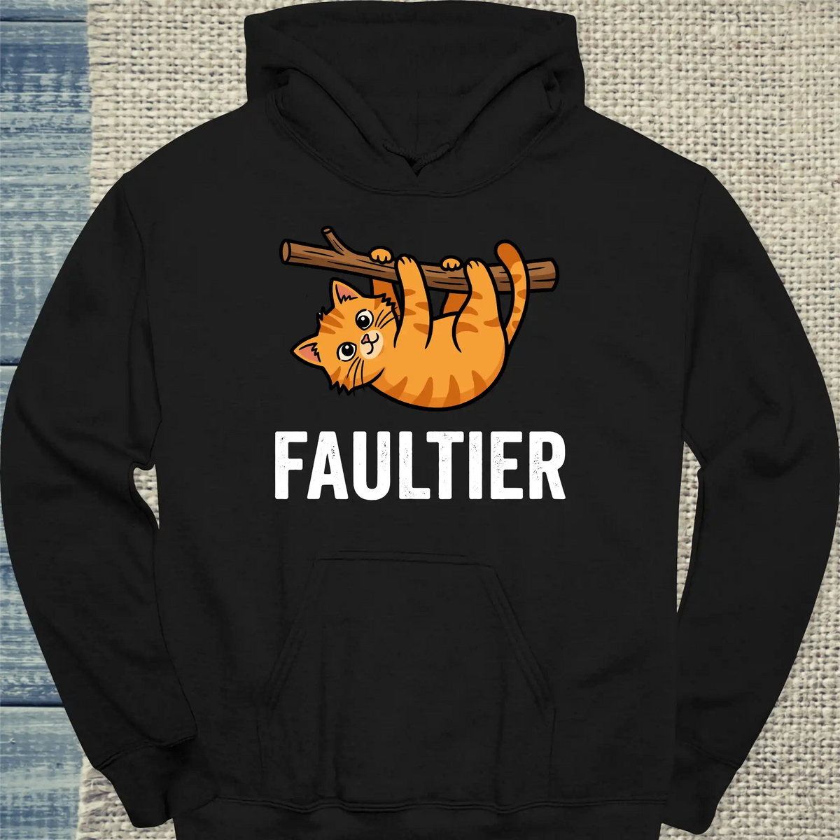 Hoodie - Faultier - Unisex - Katze & Kaffee Schwarz