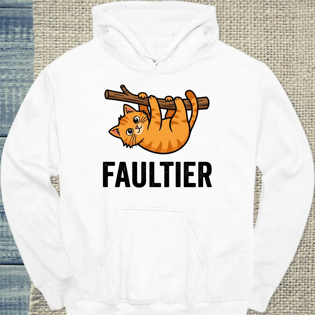 Hoodie - Faultier - Unisex - Katze & Kaffee Weiß