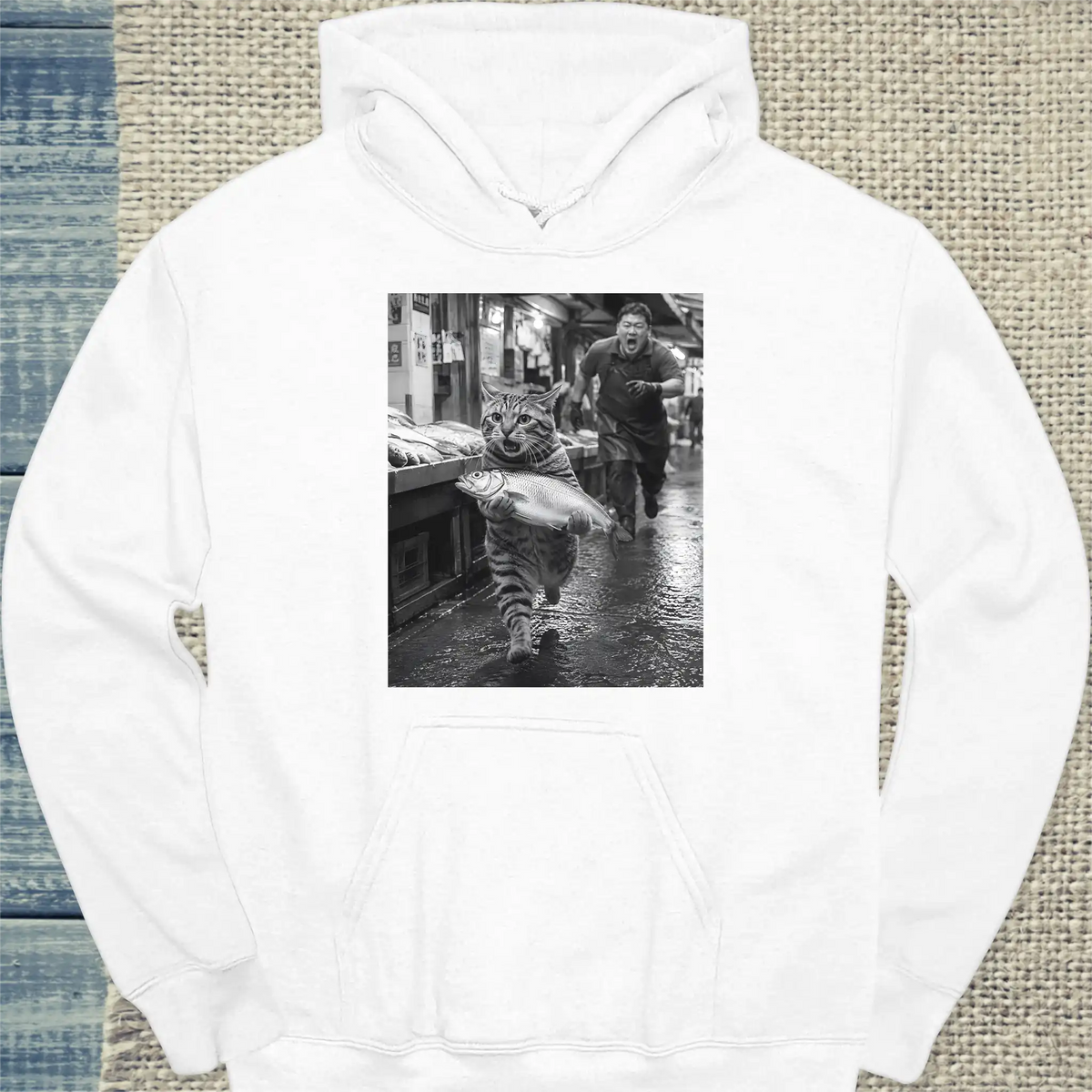 Hoodie - Fischdieb - Unisex - Katze Weiß