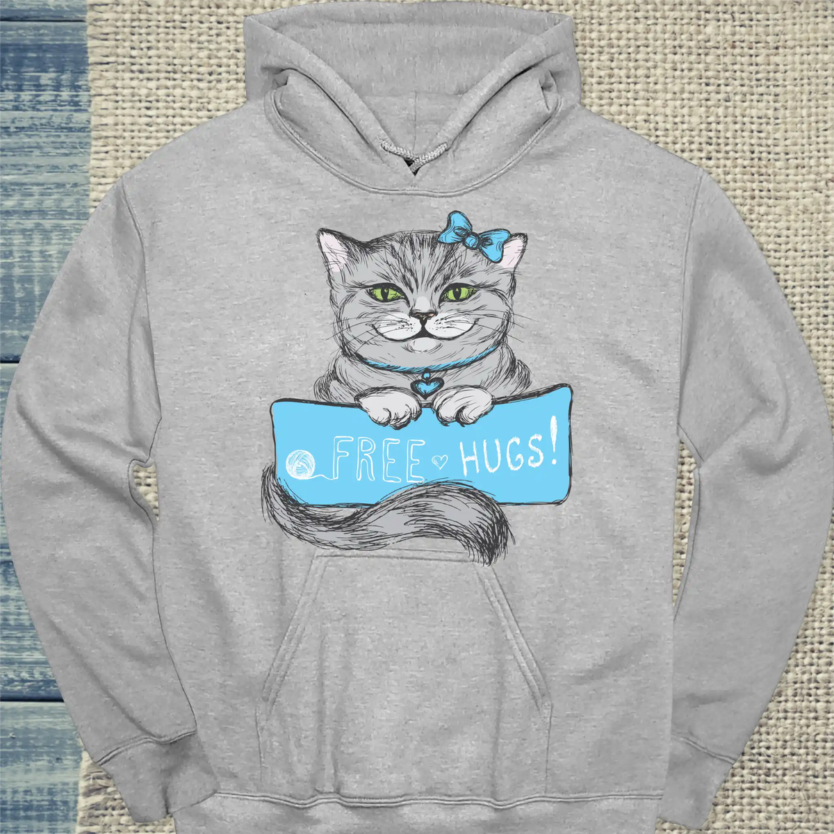Hoodie - Free Hugs - Unisex - Katze Grau