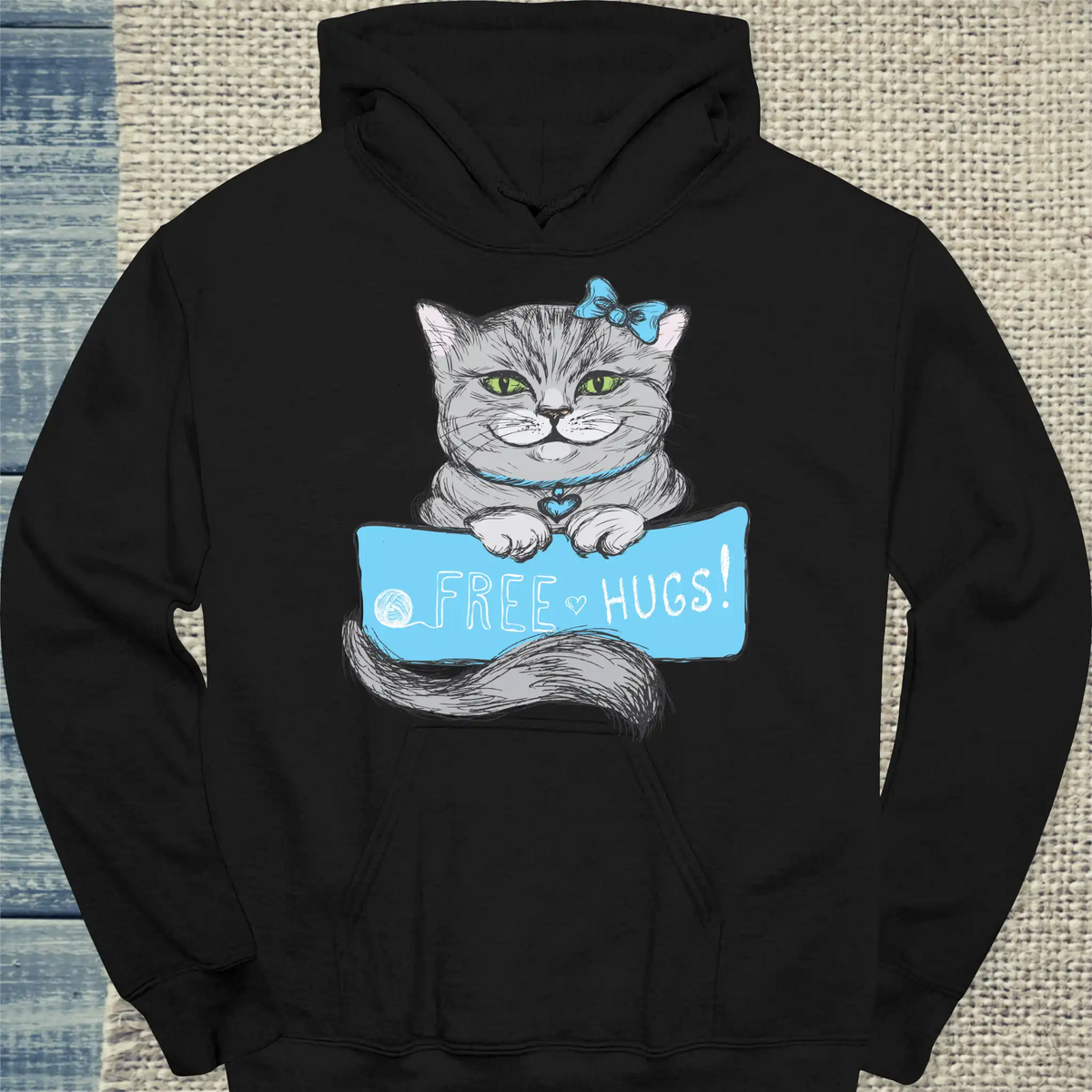 Hoodie - Free Hugs - Unisex - Katze Schwarz